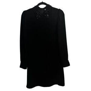 Trina Turk Black Jeweled Beaded-Collar Shift Dress Size 4 Long Sleeve